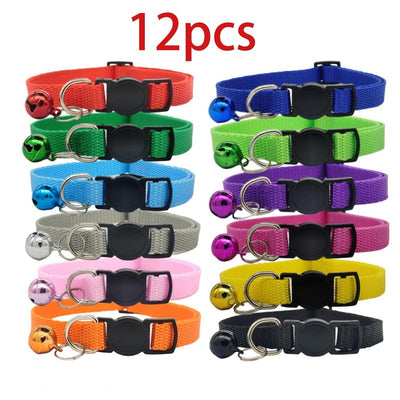 Mixed Colors Nylon Breakaway Pet Collars, 12Pc Set with Safety Buckle 