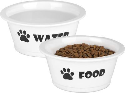 Set of 2 Ceramic Dog Cat Bowl Set, Pet Porcelain Food and Water Feeder Dish Bowls with anti Slip Band, Dishwasher and Microwave Safe (Medium)